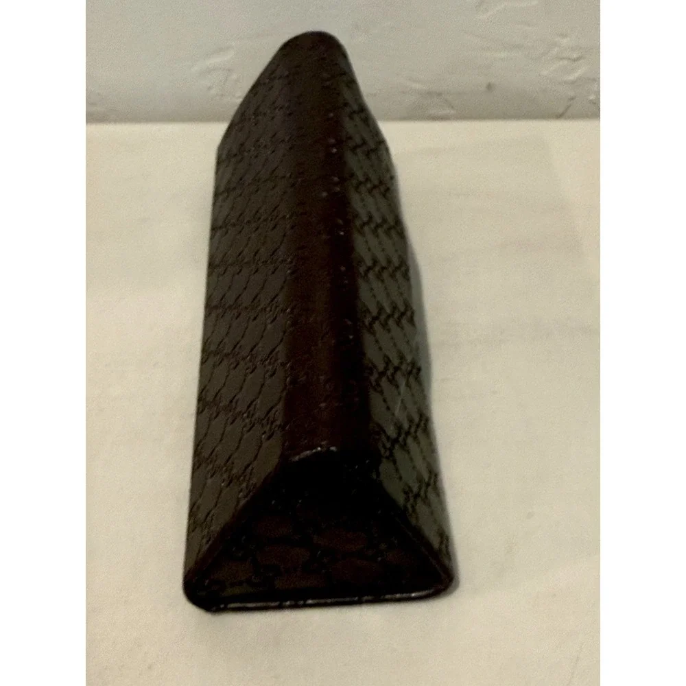 GUCCI Brown Embossed Leather Hardshell Folding Triangle Glasses Case Suede